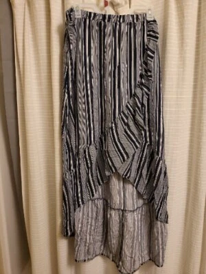 No Boundaries Hi Low Maxi Skirt StripePrint Boho Elastic Waist Blue White XXXL - Image 1 of 4