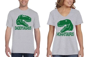 Matching Couples Daddysaurus Mommysaurus Dinosaur Long Sleeve Men Women Shirts - Picture 1 of 3