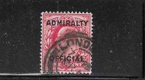 GREAT BRITAIN SCOTT #O79 1903 ADMIRALTY OFFICIAL OVPT 1P (CARMINE) -USED - Picture 1 of 2