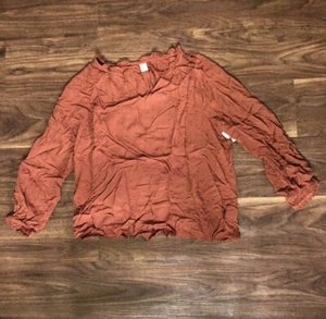 Old Navy Women’s Orange Ruffle Blouse Long Sleeve Large R2 - Picture 1 of 10