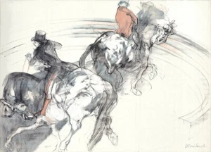 CLAUDE WEISBUCH Two Horsemen SIGNED 21.5" x 30" Lithograph 1985 Modernism Gray, - Picture 1 of 1