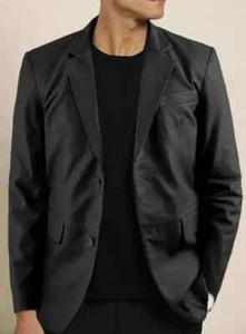Nuevo Blazer Hombre Negro Dos Botones Hecho a Mano Piel de Cordero Cuero Moda Elegante Formal - Imagen 1 de 6