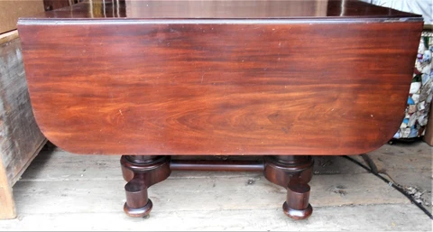 ANTIQUE EARLY 19th CENTURY AMERICAN EMPIRE MAHOGANY 2 DRAWER DROP LEAF TABLE Cover