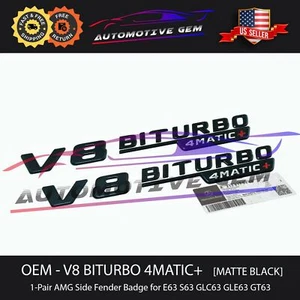 OEM V8 BITURBO 4MATIC+ Plus AMG Fender Emblem MATTE Black Mercedes E63 S63 GT63 - Picture 1 of 2