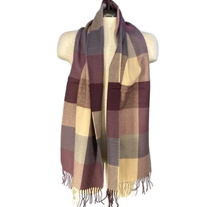 Bufanda más suave que la cachemira bronceada borgoña púrpura flecos a cuadros unisex envoltura de invierno - Imagen 1 de 6