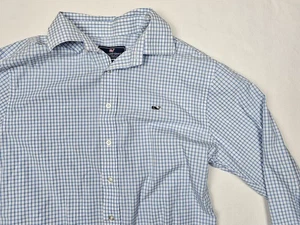 Vineyard Vines Shirt Mens Medium Plaid Whale Blue White Button Down - Picture 1 of 9