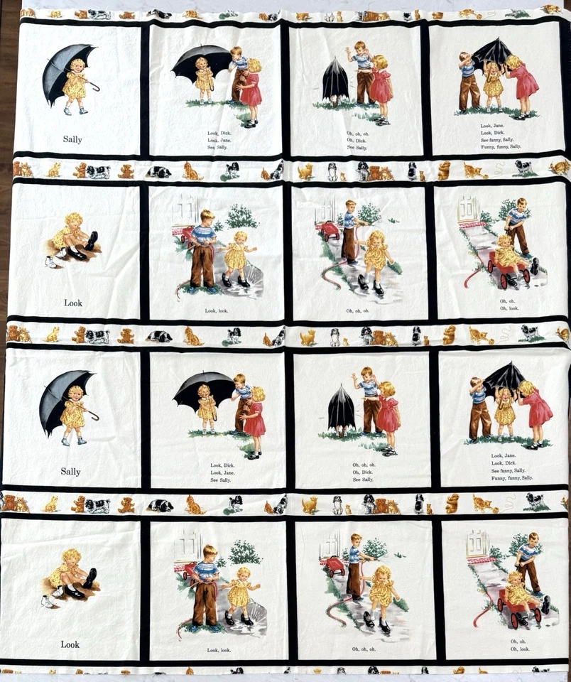 2 Paneles de Tela SALLY LOOK Dick and Jane 16 Algodón Edredón Cuadrados Michael Miller Foto 1 de 4