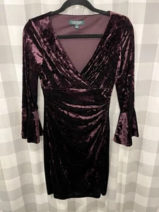 Lauren Ralph Lauren Samt Kleid Damen 0 Lila Whimsigoth Witchy Fairy Grunge - Bild 1 von 9