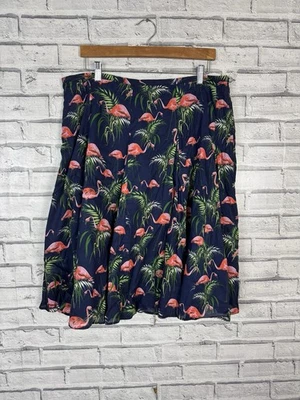 Hobbs Melina Flamingo A-Line Skirt Size 16 Navy Cotton Retro Rockabilly Vtg - Image 1 of 4