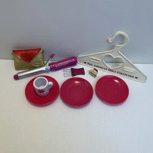 American Girl Accessories for 18" Doll LOT Purse Hair Styling Cup Plates Hanger - Picture 1 of 7