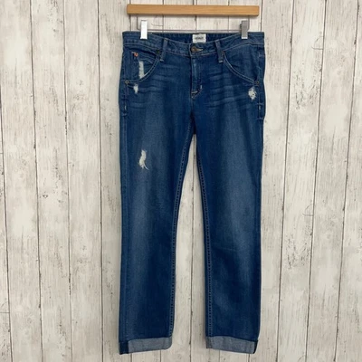 Jeans Hudson Bacara Cortos Pierna Recta Puños Tiro Medio Algodón Denim Desgastados 27 Foto 1 de 4
