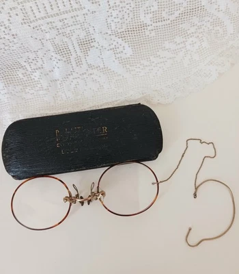 Anteojos de colección dorados Puente duro Pince Nez de la década de 1890 para U Fo Tortis Foto 1 de 4