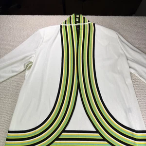 Misook 1X Open Front Knit Cardigan White Black Yellow Blue Stripe MSRP $478 - Picture 1 of 10