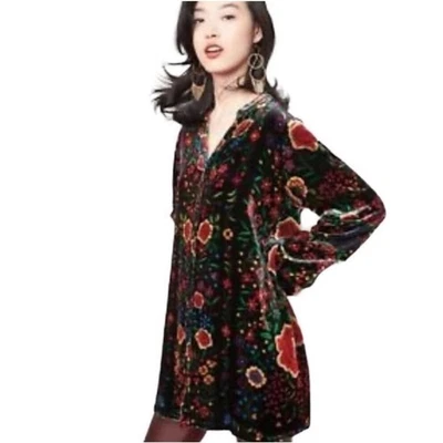 Johnny Was Tunic Blouse Emby Silk Velvet in Black Floral - Image 1 of 4