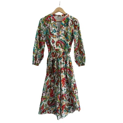 Boden Cotton Rainbow Floral 3/4 Sleeve Midi Dress 2P Boho Fairy Paisley Artsy  - Image 1 of 4