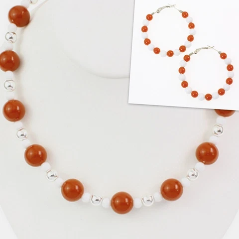 UNIVERSITY OF TEXAS LONGHORNS FAN JEWELRY SET - BEADED NECKLACE + HOOP EARRINGS Cover