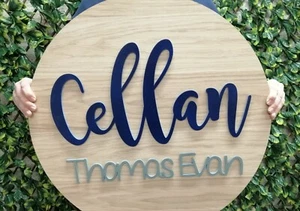 Personalised wooden name plaque - Nursery Wall Sign - Circle Sign - Large Plaque - Picture 1 of 6
