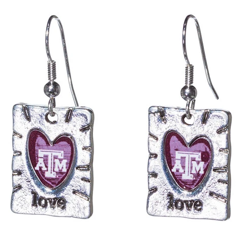 TEXAS A&M AGGIES EARRINGS Heart hammered silvertone Jewelry Charm GIFT Cover