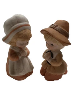 Vntg Lefton China Set Thanksgiving Praying Pilgrim Boy & Girl Figurines #02161 - Picture 1 of 6