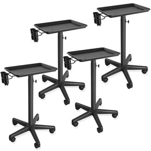 Set of 4 - Salon Aluminum Trolley Instrument Tray with Caddy, Black Utility Cart - Picture 1 of 5