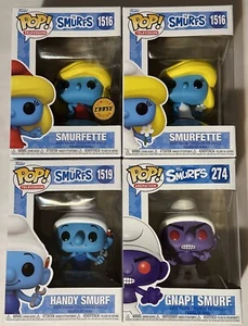 Lot x4 The Smurfs Funko Pops Smurfette Chase, Handy Smurf, and Gnap Smurf - Picture 1 of 11