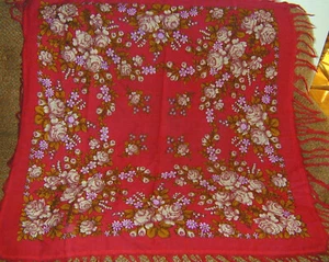 PAVLOVO POSAD SHAWL SCARF WITH FRINGE 100% WOOL 89x89 cm (~35" x 35") - Picture 1 of 6