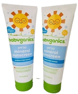 2- BABYGANICS Mineral Sunscreen SPF 50 Baby, Tear Free, 8 oz. Expires 2025 - Picture 1 of 3