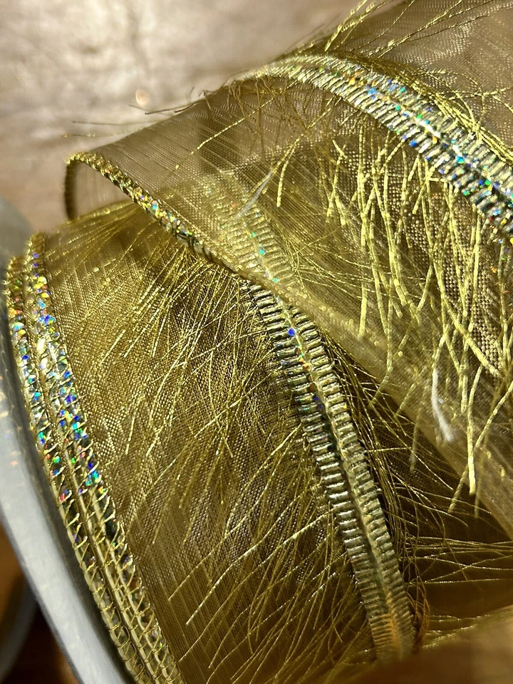 2 Rolls Of Expressions Ribbon RW299345 Gold Sheer ~ 2.5 In Wide 10 Yards New - Image 1 of 4