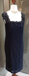 Black Sequin Lace Evening Dress 14 R&M Richards Cocktail Party Cruise - Picture 1 of 12