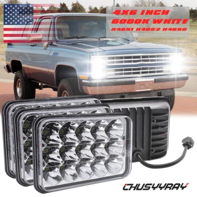 4PCS 4"X6" LED Headlights High-Lo Beam For Chevy C10 Pickup 81-1987 Ford Mustang - Image 1 of 4