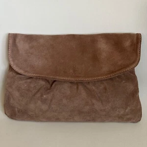 Bolso sin asas de gamuza vintage de cuero genuino hecho en Italia cartera gamuza neutro - Imagen 1 de 8