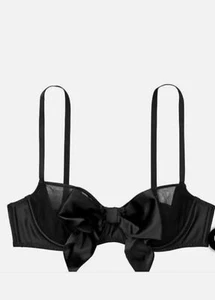 Victoria’s Secret Dream Angels Bra Size 36DDD Black Wicked Unlined Satin Bow - Picture 1 of 4