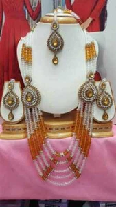 NEU Elegantes Bollywood Indianer Halskette Ohrringe und Tikka Schmuck Set - Bild 1 von 1
