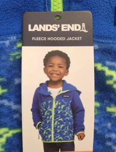 NWT Boys Lands' End Blue Full Zip Hoodie Jacket Size 4T Zipper Pockets New - Picture 1 of 9
