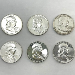 Set (6) Franklin Liberty PROOF LIKE 90% Silver Half Dollar AU/BU Various Years - Picture 1 of 13