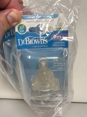 Paquete de 2 pezones de silicona Dr. Brown's Natural Flow nivel cuatro 9M+ 4 paquetes de 2 Foto 1 de 4