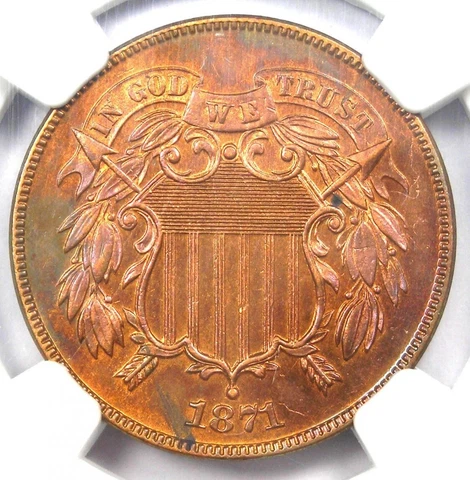 1871 PROOF Two Cent Coin 2C - Certified NGC Proof Detail (PF / PR) - Rare Proof Cover