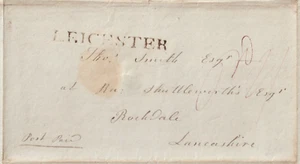 1797 LEICESTER POSTMARK ON PRE-STAMP WRAPPER POST PAID TO SHUTTLEWORTH ROCHDALE - Picture 1 of 2