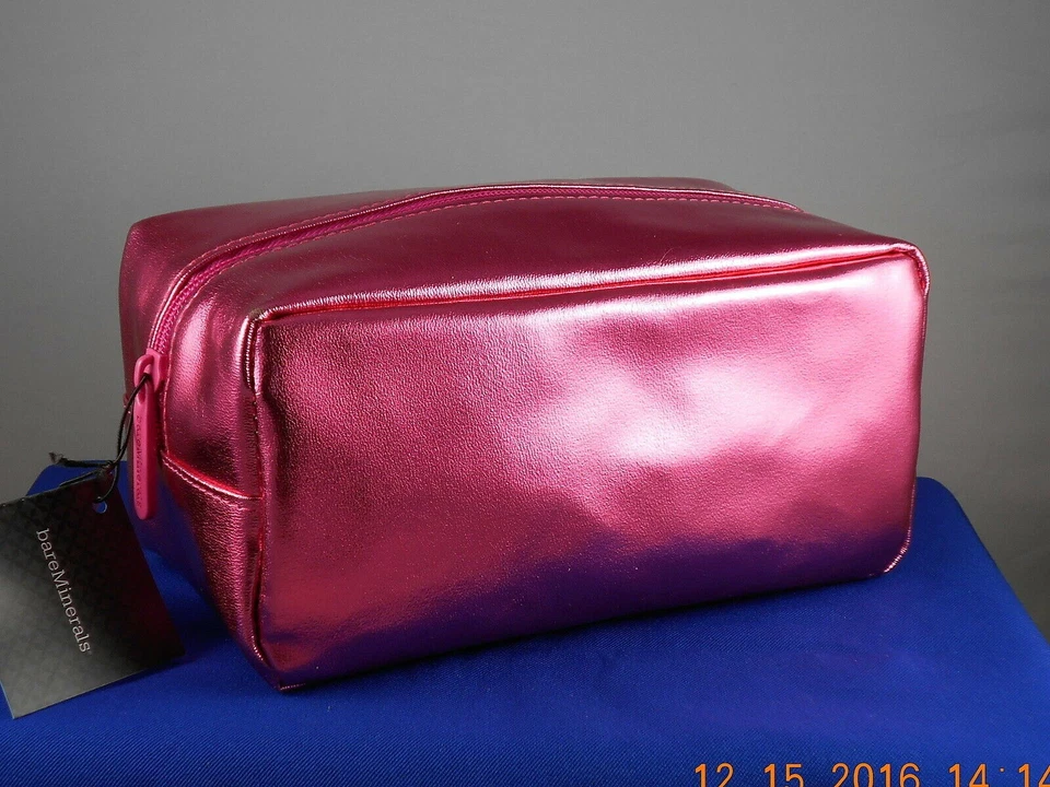 Bolso grande de maquillaje cosmético Bare Minerals Escentuals de cuero sintético rosa metálico Foto 1 de 1