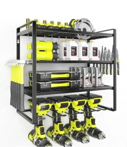 Power Tool Organizer Wall Mount - 150Lbs Load 3 Layers Storage Rack with 4 Dr... - Picture 1 of 5
