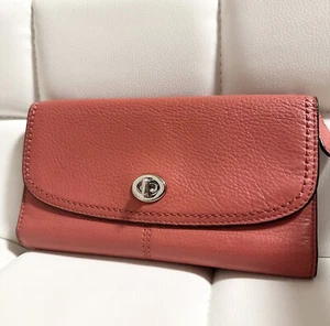 Coach Park Coral Pink Sienna Pebble Leather Trifold Envelope Wallet #49164 - Picture 1 of 9