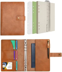 Carnet De Notes Rechargeable En Cuir - Papier À Pois Intérieur En Cuir Véritable - Photo 1/12
