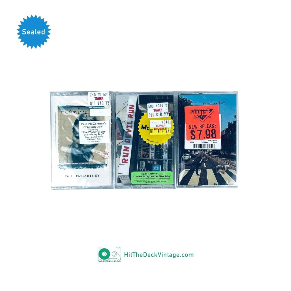 3x SEALED Paul McCartney Cassette Tapes: Flaming Pie Run Devil Run Paul Is Live - Image 1 of 3
