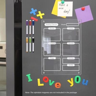 Erasable 6 Markers Acrylic Erase Boards Magnetic Clear Magnetic Fridge Calendar - Image 1 of 4