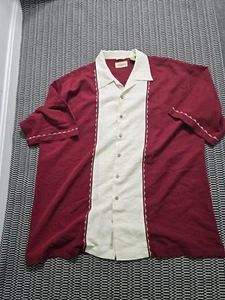 Cubavera Shirt Mens 2XLT Button Up Short Sleeve Embroidered burgundy beige - Picture 1 of 6