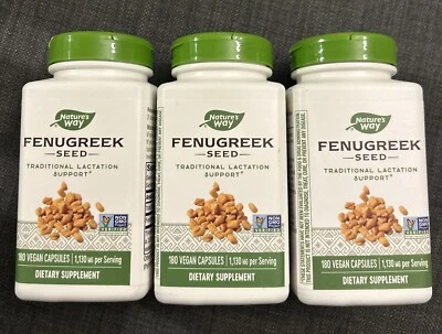 3x Sementes de Feno-grego Natures Way 1.300 Mg por Porção 180 Cápsulas Cada Expira: 06/2028 - Imagem 1 de 2