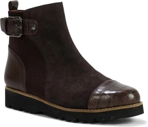 Donald Pliner Cally Cap Toe Boots US 7 Dark Brown Calf Suede Ankle Buckle - Picture 1 of 13