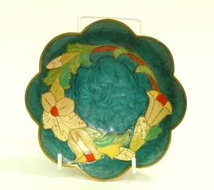 Vintage Hand-Painted Brass Bowl with Floral Design - Scalloped Edge, Boho Decor - Picture 1 of 4