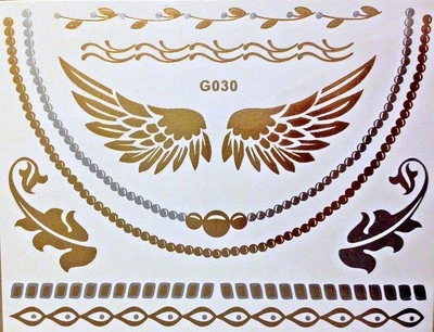 Flash una Volta Temporaneo Colla Tatuaggio Oro Argento 10teile Bracciale G30 - Immagine 1 di 4