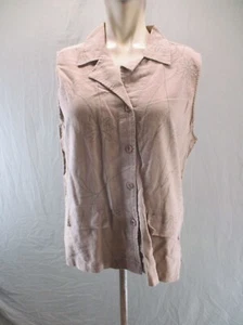 ERIKA&CO Size M Womens Beige Linen Cotton Blend Collared Button Up Slim Vest 392 - Picture 1 of 10